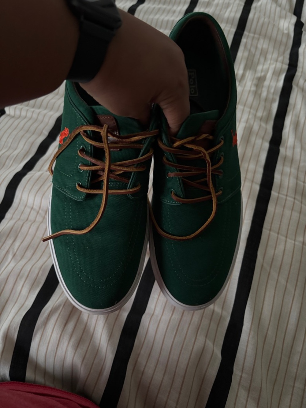 Polo by Ralph Lauren Green Canvas Low-Top Sneakers with Orange Pony